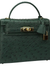Deep Forest Emerald Green Evenly Dotted Compact Trapezoid Hand Carry Bag With Glowing Golden Twist Lock Hardware And Matching Suspended Metal Padlock Charm